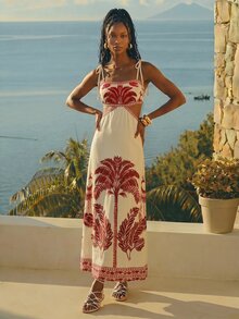 CAJUNI Chic Vacation Retro Resort Long Dress. - Red - View 4