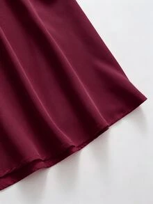 Rometta 大尺碼女款休閒純色長裙，適合日常工作穿搭 - 酒紅色 - 查看 3