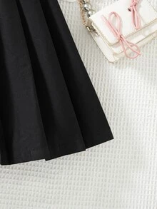 SHEIN 女童基礎款黑色百褶裙，棉混紡面料，適合學校、外出、玩耍與日常穿著，秋冬款 - 黑色 - 查看 6