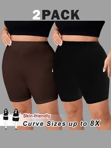 SHEIN CURVE+ 大尺碼女款純色高腰休閒百搭內搭短褲 - 彩色 - 查看 1