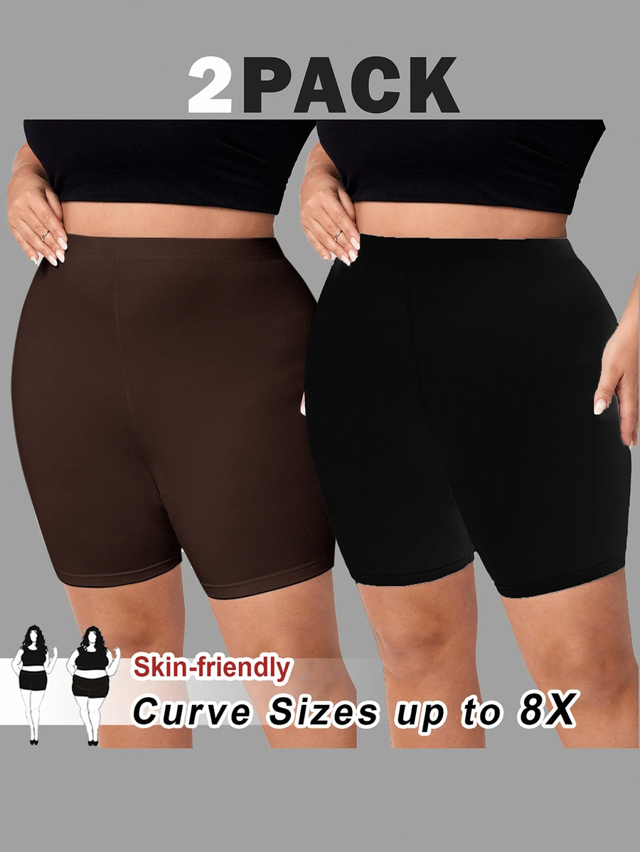 SHEIN CURVE+ 大尺碼女款純色高腰休閒百搭內搭短褲 - 彩色 - 查看 1