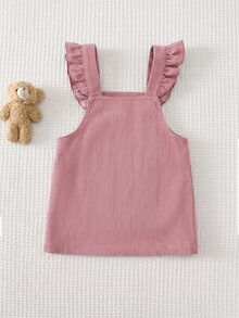 SHEIN 女嬰甜美蝴蝶結裝飾鈕扣層次洋裝 - 粉色 - 查看 2