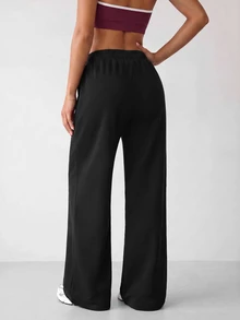 Dewbera Dewbera Yoga Casual Loose Drawstring Waist Sports Pants - Black - View 2