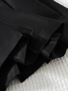 SHEIN 女童基礎款黑色百褶裙，棉混紡面料，適合學校、外出、玩耍與日常穿著，秋冬款 - 黑色 - 查看 8