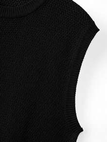 Manfinity Homme Men's Solid Color Crew Neck Casual Versatile Knit Vest - Black - View 3
