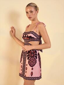 CAJUNI Tropical Vacation Mauve Palm Tree And Pineapple Mini Dress - Pink - View 6