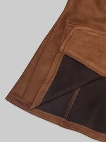 LUMIGAL Autumn/Winter Vintage Distressed Lapel Fringe Suede Jacket Slim Fit Flattering Short Top - Camel - View 8