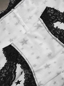 Esseday Women's Contrast Lace Bow Decor Star Print Hipster Panties - Mixed color - View 13