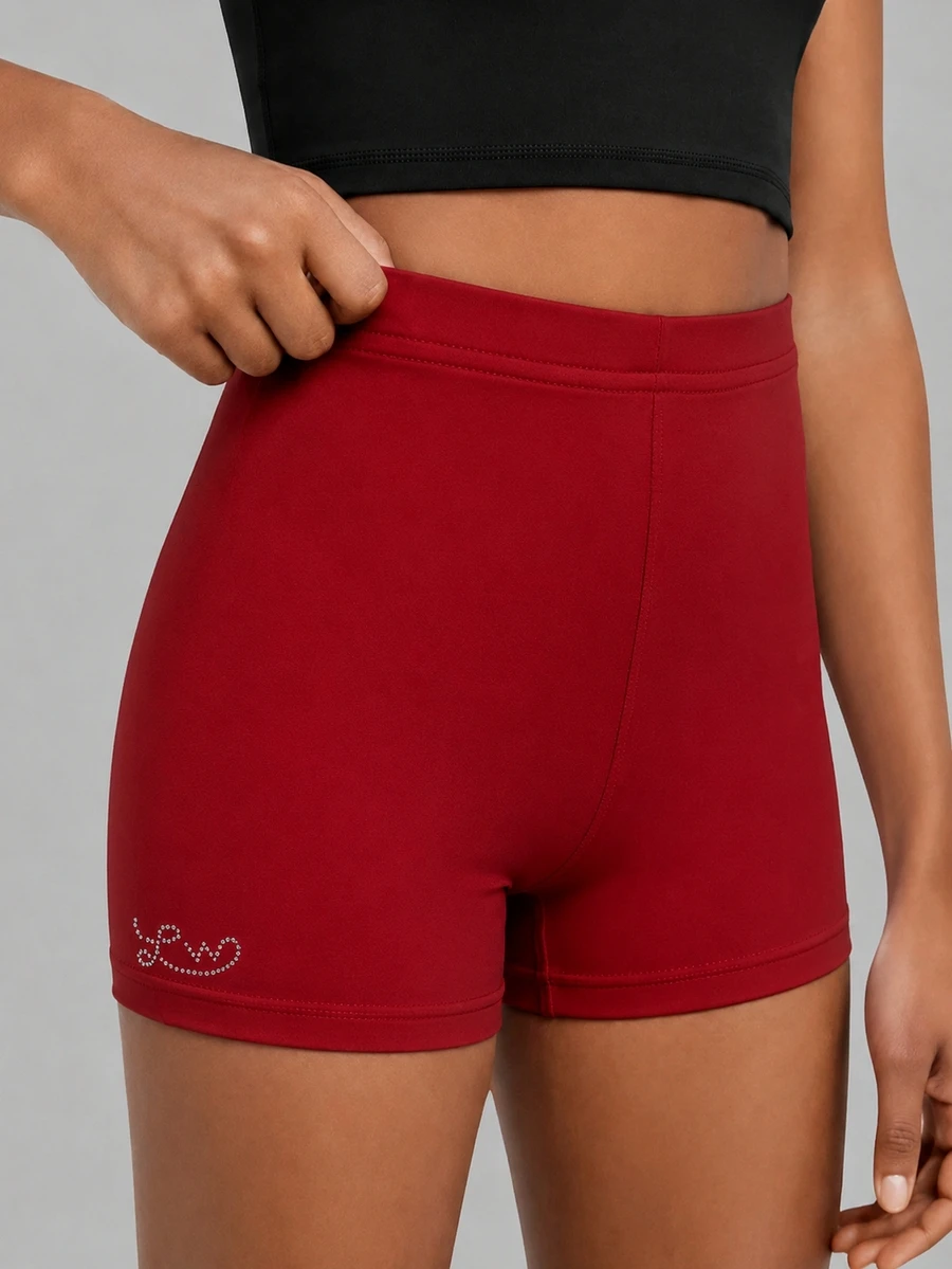 Tween Girls Gymnastics Shorts Solid Red High Waisted Compression Spandex Activewear, Stretchy Athletic Booty Shorts For Dance Volley Gym Training Work - Red - View 1