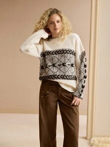 MOTF PREMIUM WOMEN'S AUTUMN/WINTER COLORBLOCK DROP SHOULDER LOOSE SWEATER - Multicolor - View 2