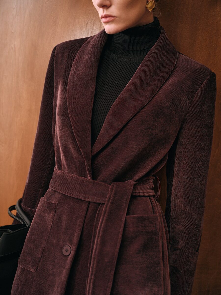 MOTF 2026 AUTUMN/WINTER WOMEN'S ELEGANT PREMIUM PURPLE OVERCOAT WITH BELT - Purple - View 2