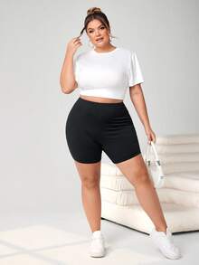 SHEIN CURVE+ 大尺碼女款純色高腰休閒百搭內搭短褲 - 彩色 - 查看 6