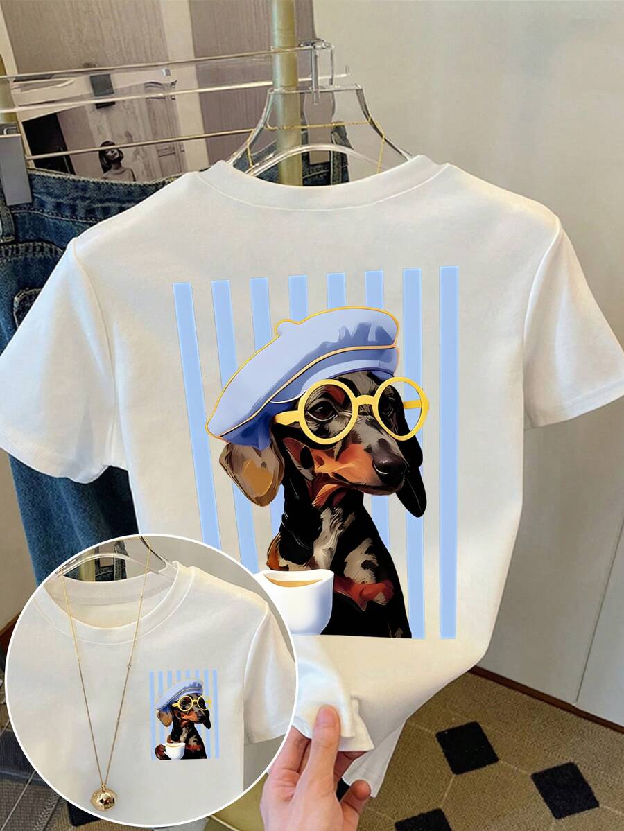 DrmWander 女款 T-shirt 女裝街頭風上衣 街頭風格 印花短袖 T-shirt 可愛夏季上衣 - 白色 - 查看 1