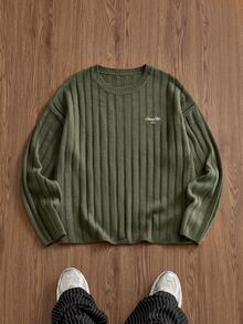 SWAVVY 時尚男士字母刺繡毛衣 - 綠色 - 查看 6