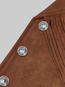 LUMIGAL Autumn/Winter Vintage Distressed Lapel Fringe Suede Jacket Slim Fit Flattering Short Top - Camel - View 6