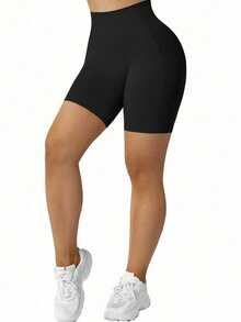 SHEIN Velisys Women's Solid Color Daily Fitness Sports Shorts - Multicolor - View 4