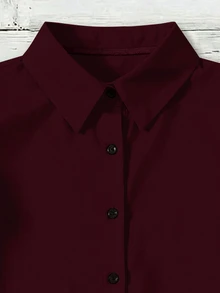 EMERY ROSE Plus Size Summer Casual Solid Color Ruffle Blouse - Burgundy - View 3