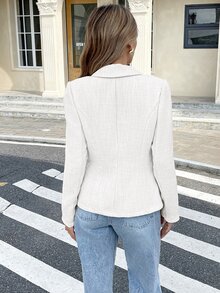Serisse 女款優雅時尚鈕扣長袖西裝外套 - 白色 - 查看 3