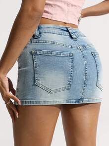 Jeanoix Petite Y2K Women's Summer Casual Mini Denim Skirt - Light Wash - View 2