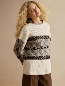 MOTF PREMIUM WOMEN'S AUTUMN/WINTER COLORBLOCK DROP SHOULDER LOOSE SWEATER - Multicolor - View 6