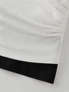 SHEIN Unity Women's White And Black Contrast Knotting Casual Elegant T-Shirt, Autumn/Winter Fall Cloth Office Brunch - Black and White - View 3