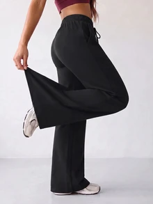 Dewbera Dewbera Yoga Casual Loose Drawstring Waist Sports Pants - Black - View 7