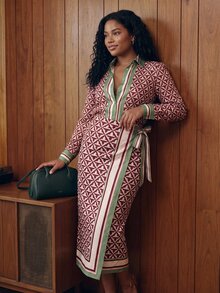 CAJUNI Plus Size Wrap Skirt With Tie Closure And Tropical Leaf Plaid Print. - Multicolor - View 3