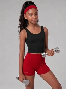 Tween Girls Gymnastics Shorts Solid Red High Waisted Compression Spandex Activewear, Stretchy Athletic Booty Shorts For Dance Volley Gym Training Work - Red - View 4