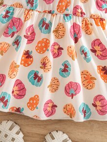 SHEIN 新生女嬰休閒度假可愛紅色波點荷葉袖洋裝 - 彩色 - 查看 6