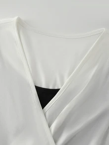 SHEIN Unity Women's White And Black Contrast Knotting Casual Elegant T-Shirt, Autumn/Winter Fall Cloth Office Brunch - Black and White - View 7
