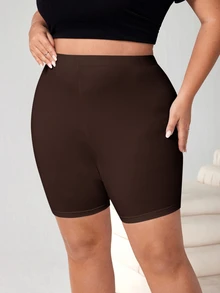 SHEIN CURVE+ 大尺碼女款純色高腰休閒百搭內搭短褲 - 彩色 - 查看 2