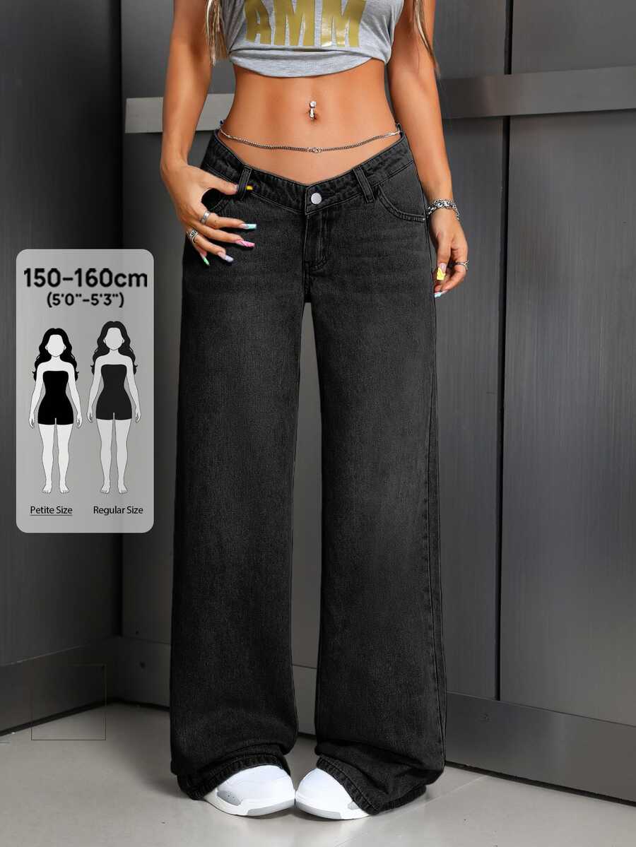 Jeanoix Petite Y2K Women's Straight Leg Denim Jeans - Dark Grey - View 1