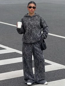 Muchica 休閒復古灰紋極簡女款兩件套，Y2K風格套裝，復古街頭風，適合日常通勤、約會、派對、秋冬、夏季、婚禮、海灘、畢業典禮等場合，優雅休閒，適合出遊、Y2K風格、音樂節等場合，完美適合作為女性秋冬服飾與返校穿搭 - 彩色 - 查看 1