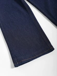 Big Girls' New Fashion Deep Blue Washed Straight Leg Wide Leg Loose Denim Jeans, Minimalist Daily All-Match Design Suitable For Back To School Season, Comfortable And Versatile - Medium Wash - View 6