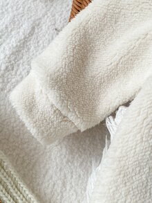 SHEIN 新生兒秋冬棕色羊羔絨連帽連腳連身衣 0-12個月嬰兒 前開扣易穿脫 戶外爬行裝 - 杏色 - 查看 5