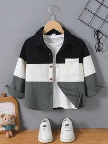 SHEIN Genkimix Kids 小男孩秋季休閒拼色拼接夾克 - 綠色 - 查看 1