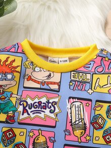 Nick 90s | SHEIN Nick 90s | Baby Boys Cartoon Character Print Sweatshirt And Sweatpants 2 Pieces Set, Suitable For Autumn/Winter - Multicolor - View 4