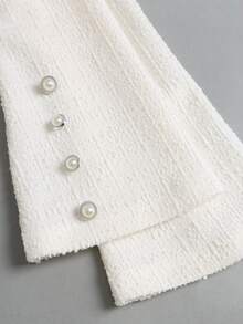 Sweetra Autumn/Winter Fashion New French Chic Round Neck Single-Breasted Waist-Cinching Slimming Exquisite Faux Pearl Button Decor Flared Long Sleeve Women's Romper - White - View 5