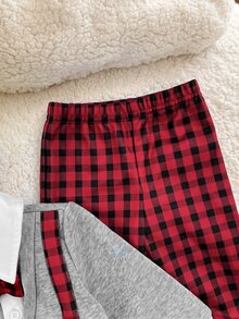 SHEIN 新生兒聖誕衛衣與格紋長褲套裝 - 灰色 - 查看 7