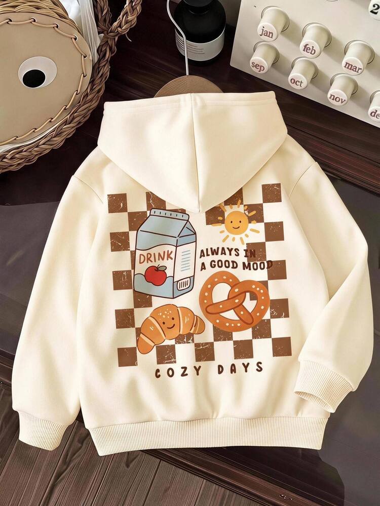 Bubblio Kids Young Boy Cartoon Print Hooded Long Sleeve Sweatshirt - Apricot - View 4