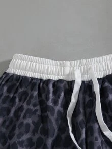 SHEIN 返校季青少年女孩拼色口袋設計寬鬆版寬腿長褲休閒風 - 深灰色 - 查看 6