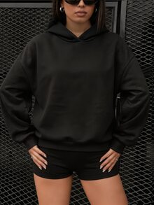 青少年女孩休閒時尚可愛粉色花卉刺繡套頭運動衫 - 黑色 - 查看 2