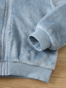 SHEIN Baby Boy Autumn/Winter Penguin Design Colorblock Thermal Lined Thick Hooded Jacket, Plush Jacket, Penguin Jacket, Blue Jacket, Infant Jacket - Multicolor - View 4