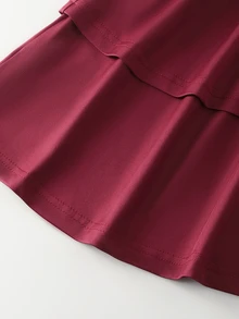 SHEIN Unity Women's Lace Patchwork Oblique Shoulder Elegant Sexy Wear Cinched Waist A-Line Mini Dressautumn Party Going Out Cocktail Burgundy - Burgundy - View 6