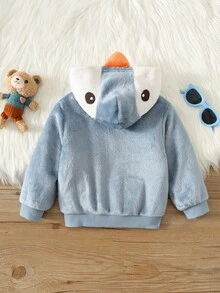 SHEIN Baby Boy Autumn/Winter Penguin Design Colorblock Thermal Lined Thick Hooded Jacket, Plush Jacket, Penguin Jacket, Blue Jacket, Infant Jacket - Multicolor - View 2