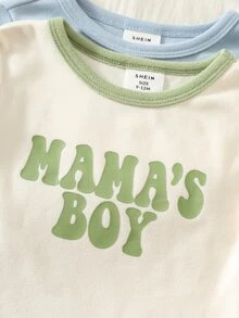 SHEIN 6件組男嬰秋冬卡通動物圖案針織柔軟圓領長袖套頭上衣＋彈性腰長褲，貼身嬰兒居家服多件套裝，可愛睡衣居家服 - 彩色 - 查看 5