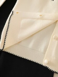 Genkimix Kids 女童針織開襟衫蝴蝶結刺繡上衣 彩虹白色寬腿長褲 公主娃娃兒童兩件套 母女裝 秋季 - 黑與白 - 查看 6