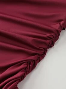 SHEIN Unity Women's Lace Patchwork Oblique Shoulder Elegant Sexy Wear Cinched Waist A-Line Mini Dressautumn Party Going Out Cocktail Burgundy - Burgundy - View 8