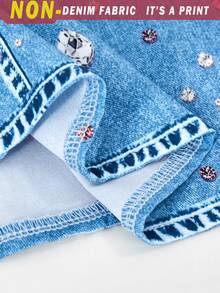 Casuvi Kids Young Girls Puff Sleeve Faux Denim Dress Sparkle Rhinestone Back Zipper Dress - Blue - View 8