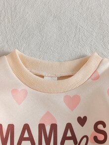 SHEIN 2件組女嬰衛衣喇叭褲套裝，可愛甜美杏粉色愛心印花，荷葉邊長袖圓領，度假秋季公主風 - 粉色 - 查看 7